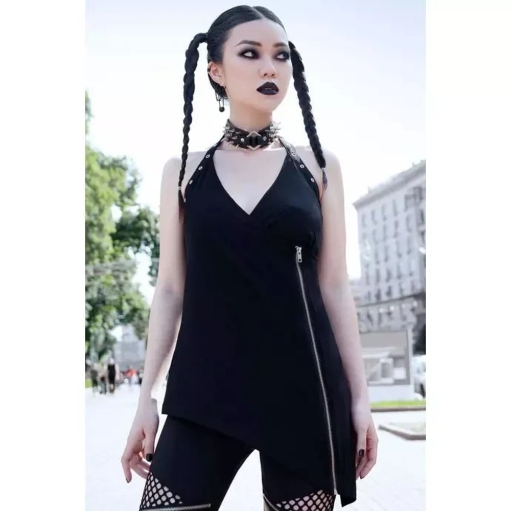 KILLSTAR Shyanna Halter Zip Top Sz S Black Grunge Goth Alternative Rock Grommets